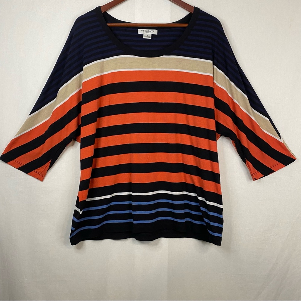 LIZ CLAIBORNE Striped Kimono Sleeve Blouse Plus Size 1X